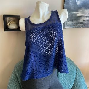 Free People Crochet Lace Floral Swing Tank Top with a Soft Mesh Back